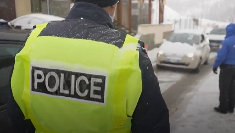 Police checkpoint in snow